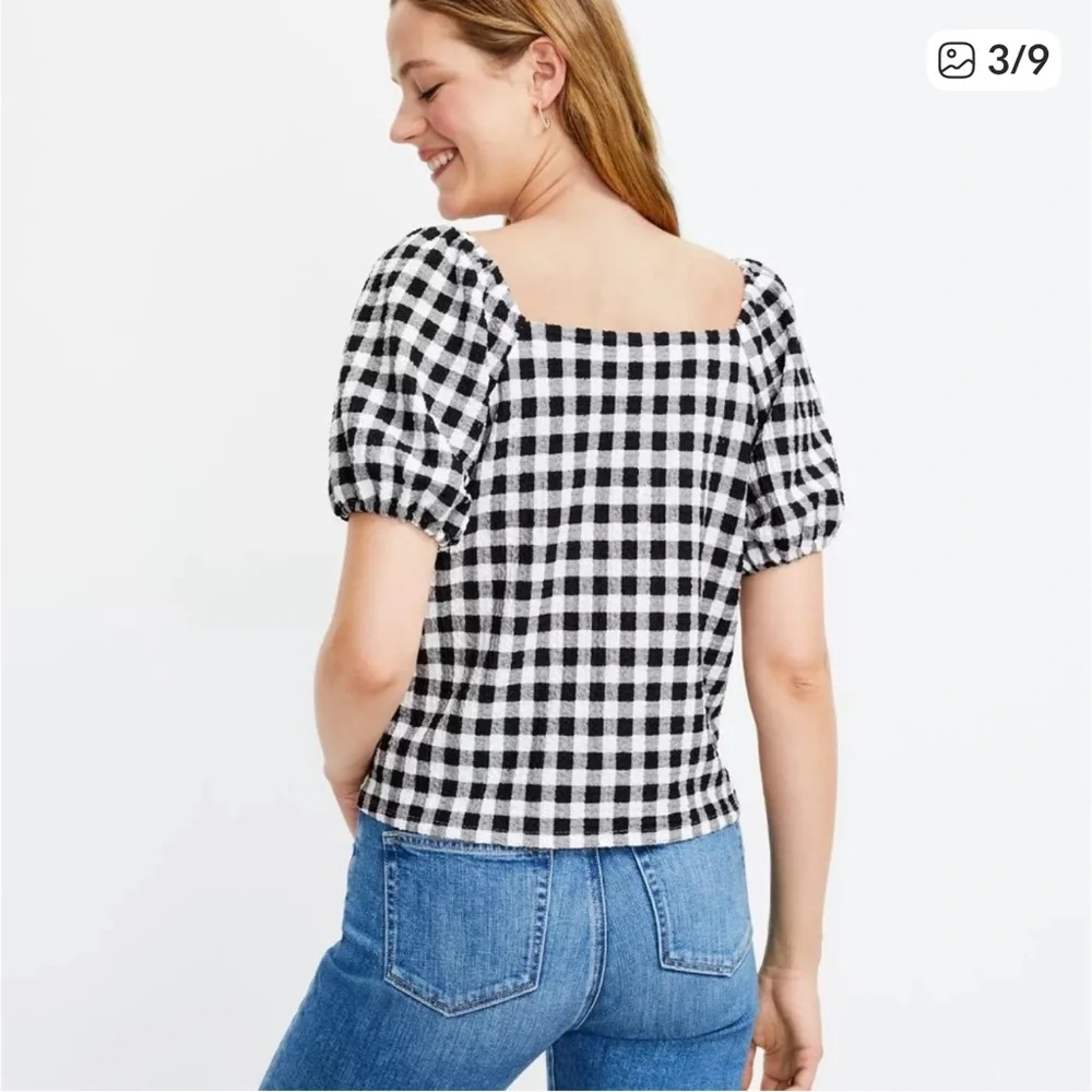 LOFT Black and White Gingham Top small